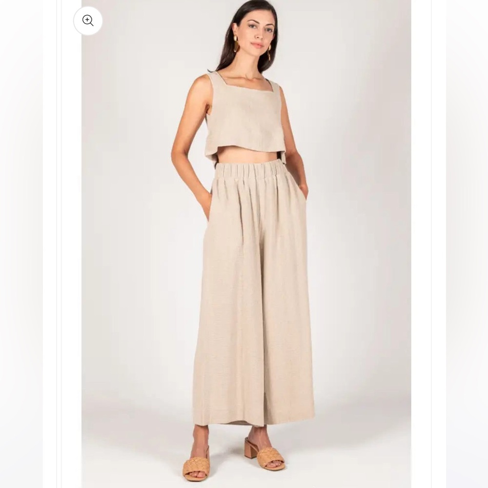 P. Cill Linen Wide Leg Pants Size Small in Sand Neutral Cropped Casual Comfort